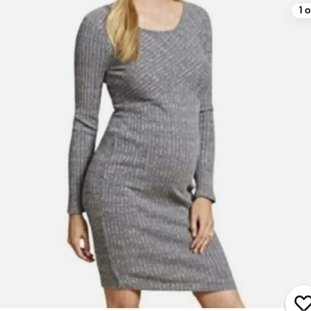 Jessica Simpson Maternity Grey Long Sleeve Ribbed Knit Dress Size XL